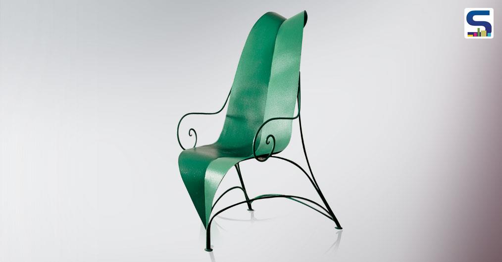 This attractive and rare armchair was designed by Fabrizio Corneli and was entirely crafted by master artisans using the iron sheet and enamelled metal.