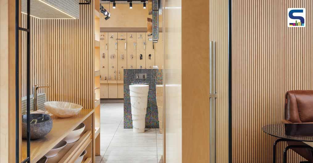 Minimalist Design With A Neutral Colour Palette Beautifies This Bathroom Showroom | Rajkot | Intrinsic Designs