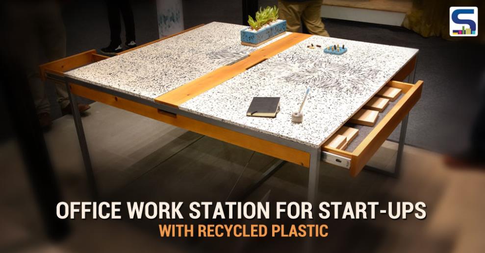 The designers integrated an experimental solid surface table top made out of recycled plastics. The inspiration of working with recycled plasticwho introduced DIY machines for reprocessing plastics..