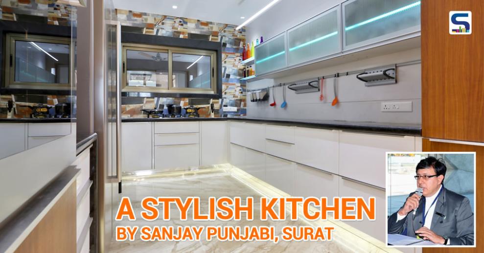 Ar. Sanjay Punjabi, Image N Shape, Surat . Highlighter Wall: Layout plan enticed the designer to rethink about the wall of the kitchen to be designed as highlighter. The designer highlighter tiles perfectly graced with the furniture, lights and of course with the beautiful walls.