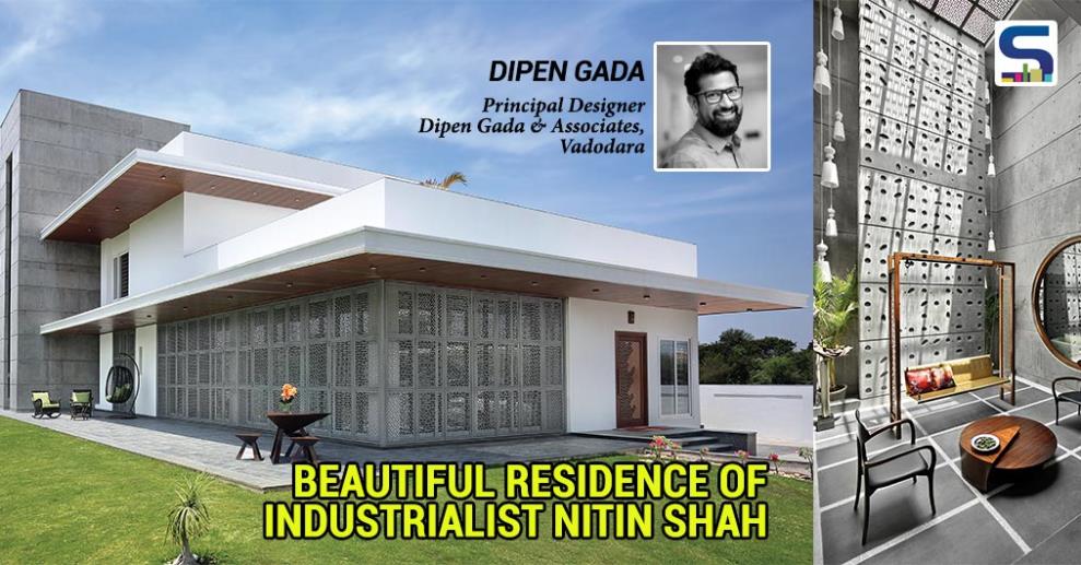 This residence is designed on a huge site of 40,000 sq.ft in Anand, Gujarat. The client who is an industrialist approached the designer with the requirement of a very simple and elegant design which offers a simple lifestyle. The client’s requirement was of a 5 BHK house with all the amenities
