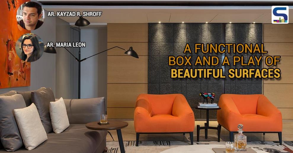 This Mumbai appartment is a play of beautiful surfaces with a large black box installed around the entrace. Shot-blasted and textured Granite has been used on its surface. The living, dining room and den together sprawl over 1800 sqft, so they wanted an ‘object’ in the centre that connects.
