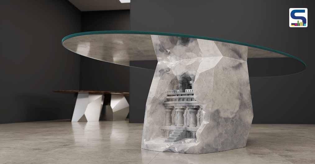 Hand-Carved Marble Tables by Duffy London Inspired From Kailasa Temple in Ellora Caves, India.