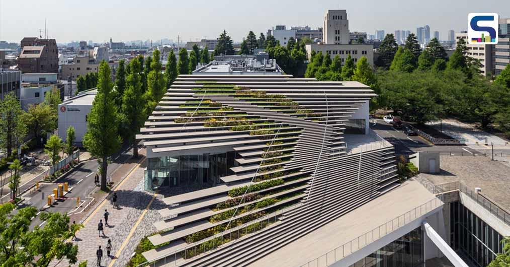 Kengo Kuma Designed Wooden Stepped Garden in the Sloped Roof of This Student Exchange Hub in Tokyo