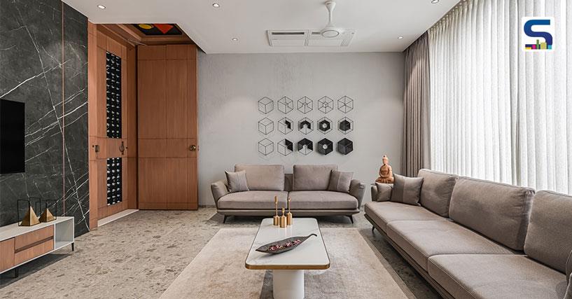 Wood Veneers With Grey Accents Give An Elegant Statement To this Modern Bungalow in Surat | Prangan Design