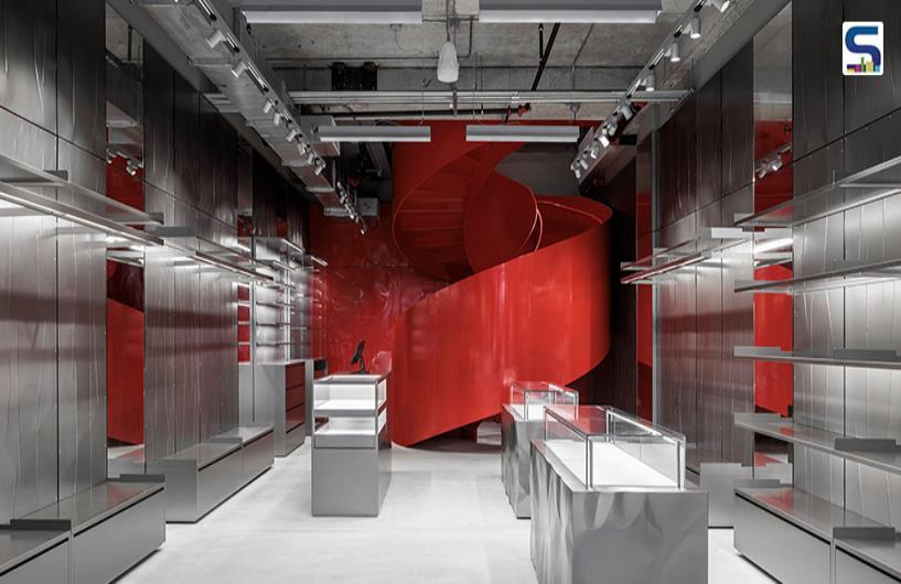 Red Staircase Sets the Tone in Diesels Industrial-Style Miami Design District Store
