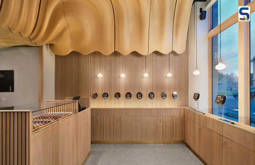 Sculptural Ceiling Echos Flowing Chocolate In this Retail Chocolate Store | New York | Arch&Type