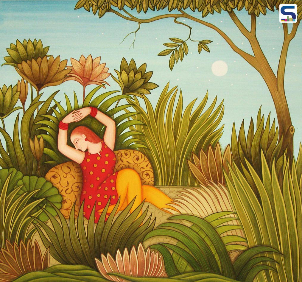 My Nayika in Rousseau’s Forest- Landscape Painting