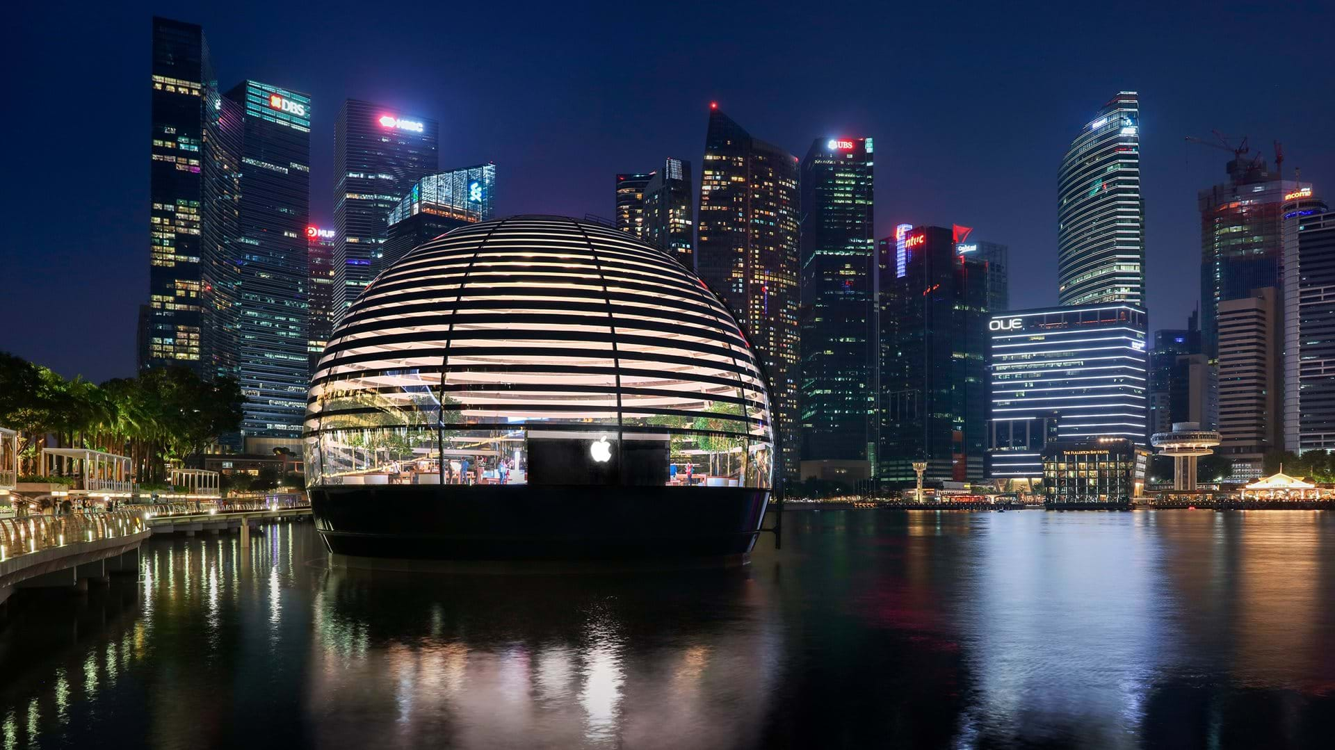 apple unveils floating marina bay sands store in singapore