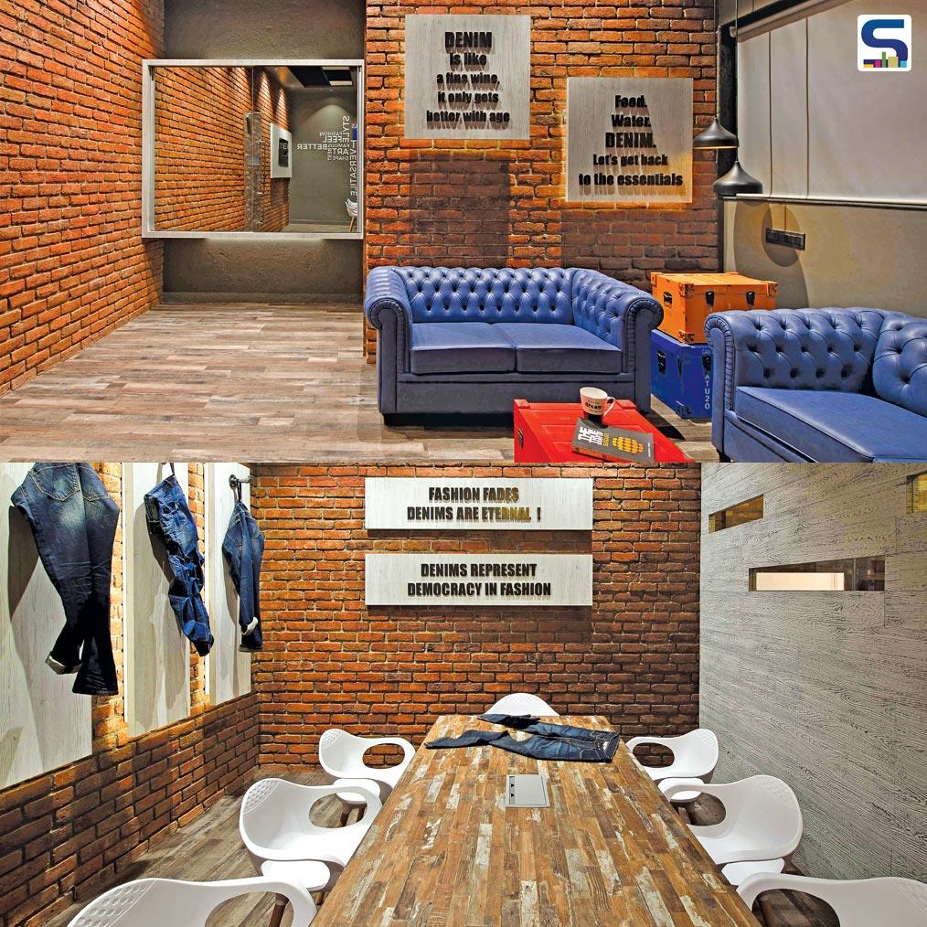 “Nothing to hide” nature of Denim matches the interior styling of this Denim Office space by Architect Gauri Shah and Vaibhav Shah.