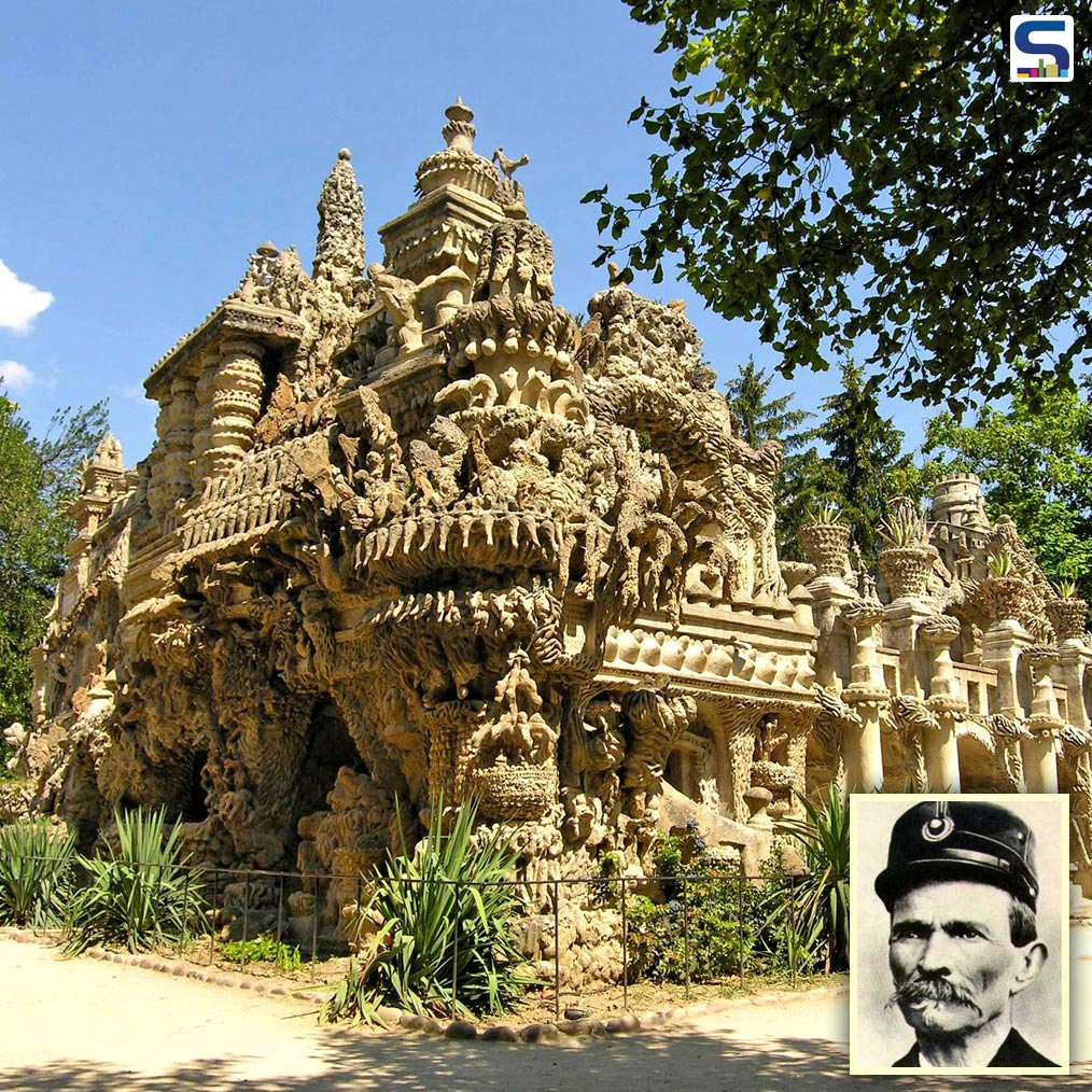 A French postman- Ferdinand Cheval- collected pebbles in a wheelbarrow during his 18-milepost route to create a lavish palace.