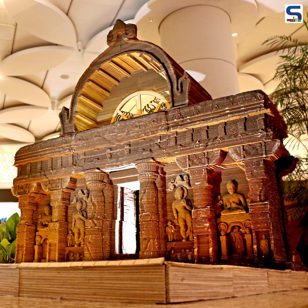 The artwork titled Preserve the Pride, by Bandana Jain, derives its inspiration from the doorway of a Buddhist shrine at Ajanta cave, a designated UNESCO heritage site and the pride of Maharashtra.