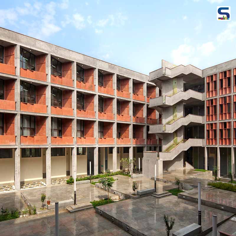 Red Sandstone Screens Cover The Institute Of Engineering And Technology Designed By Vir.Mueller Architects | Ahmedabad | Gujarat