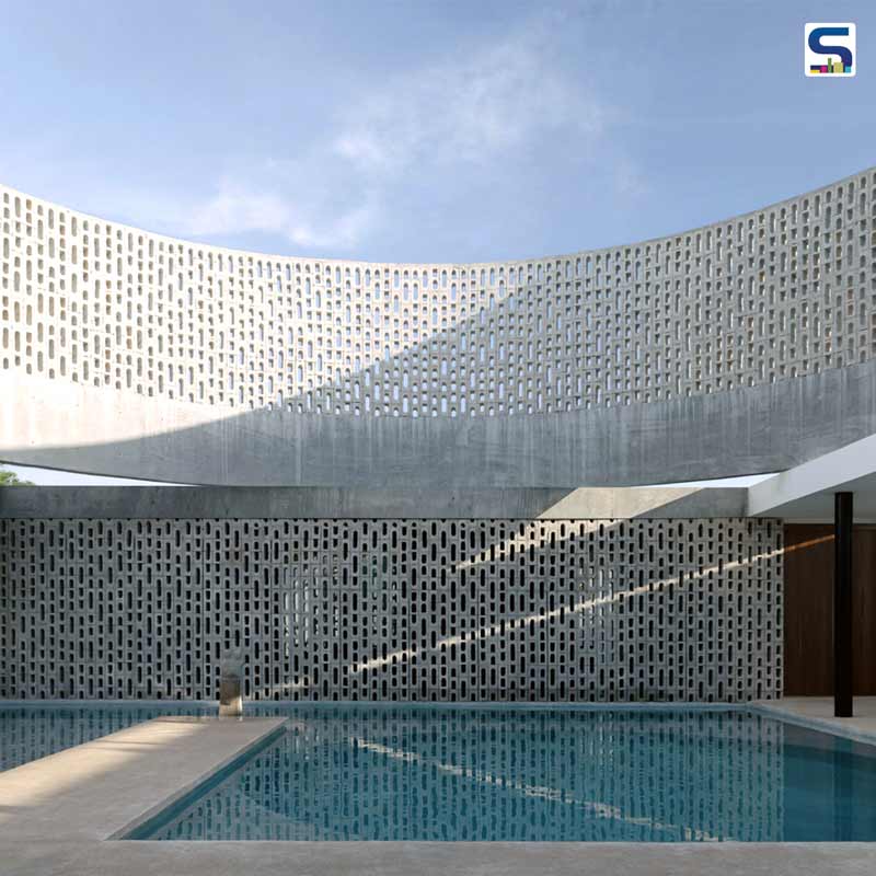 Perforated Concrete Walls Wraps the Woolis House Courtyard by Arkham Projects in Mexico
