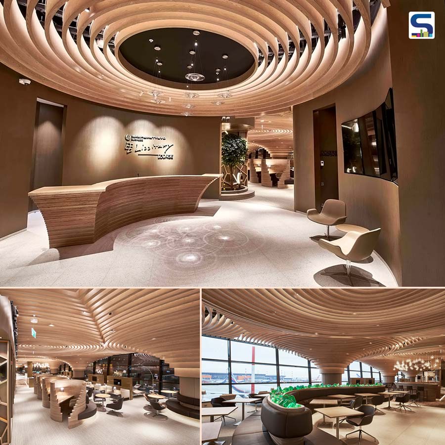A Sculptural Timber Ceiling Covers The Interior of This Modern Airport Lounge in Russia | M+R Interior Architecture