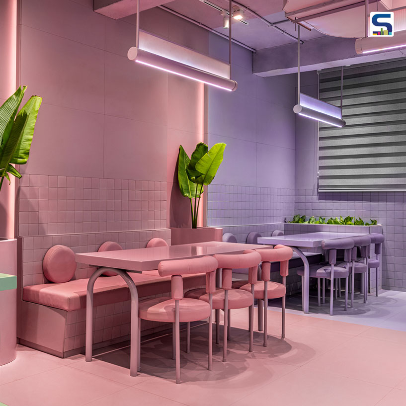 Everything, From Walls To Furniture And Menu To Lighting, Are Washed In Three Complementary Colours In This Bar | Solan| Himachal Pradesh Exubia Studio