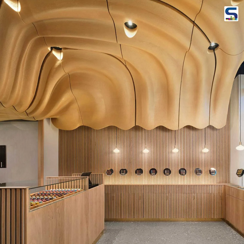 Sculptural Ceiling Echos Flowing Chocolate In this Retail Chocolate Store | New York | Arch&Type