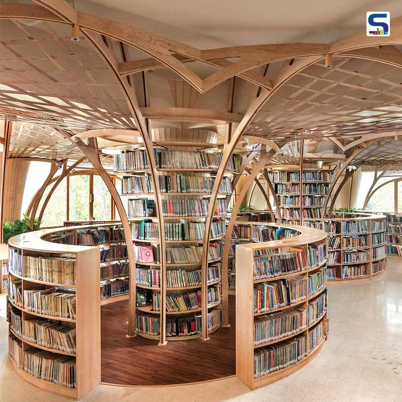 Timber-Centric Library Design with Cedar Windows and Hemlock Furniture | Studio Hinge